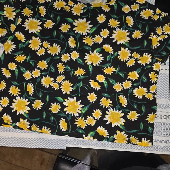 Zara Black Floral Top with Yellow and Green Accents - Picture 2 of 6